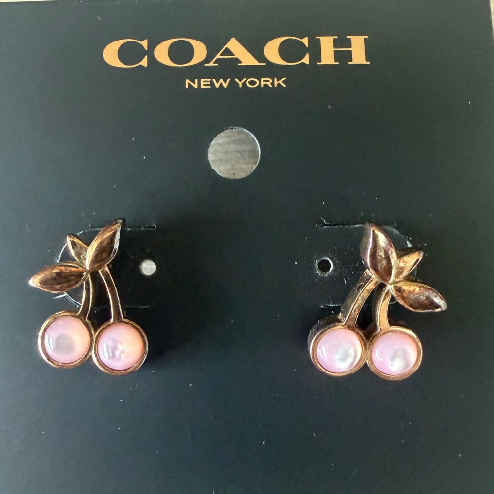 COACH PINK CHERRIES EARRINGS, POST: PIERCED, NWT